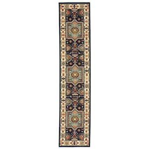 Lillian Blue/Ivory 2 ft. x 12 ft. Traditional Oriental Medallion Wool/Nylon Blend Fringed-Edge Indoor Runner Area Rug