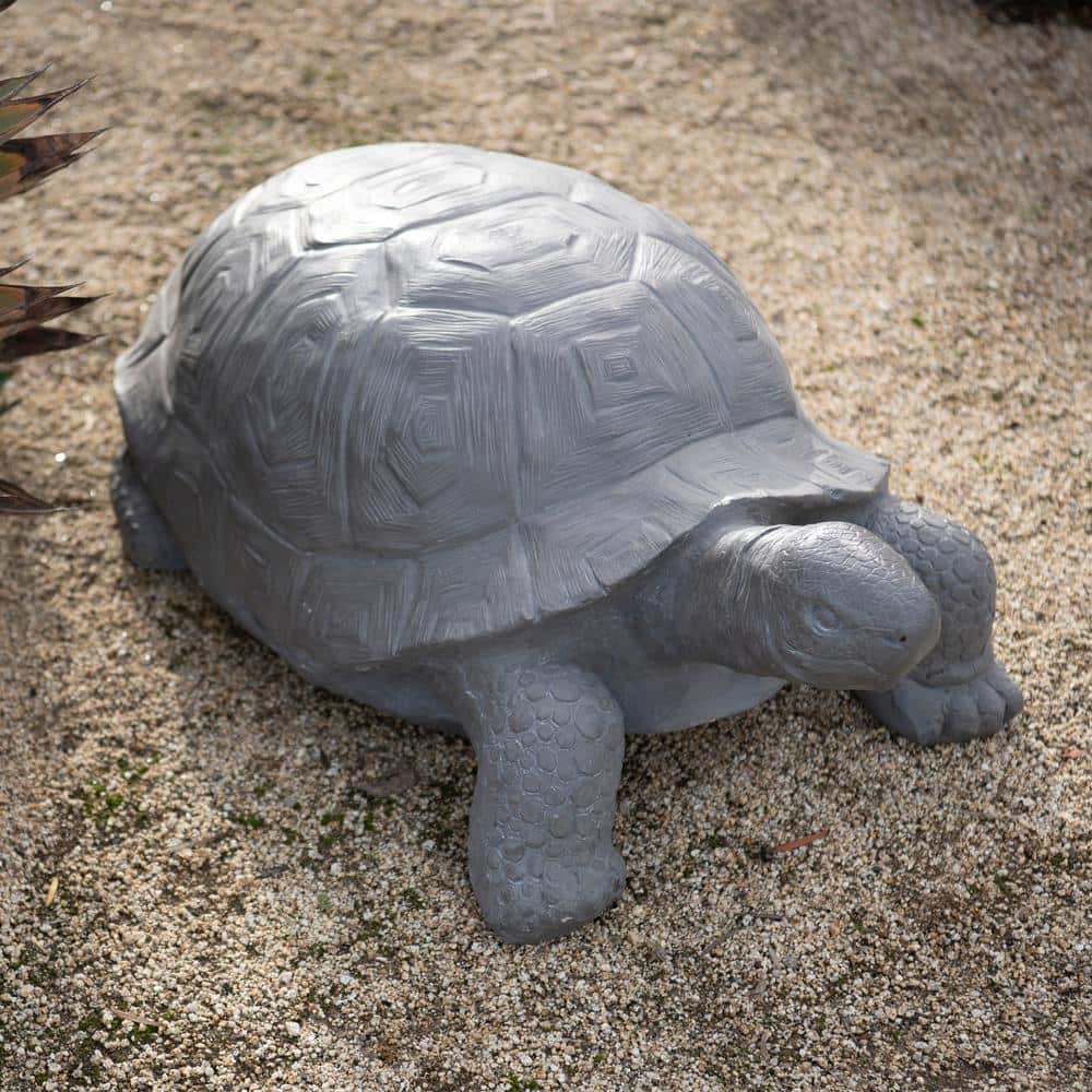 30.3" Light Grey Polystone Turtle Garden Statue