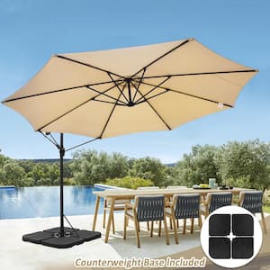 12 ft. Steel Cantilever Offset Patio Umbrella in Beige with Crank Lift and Base