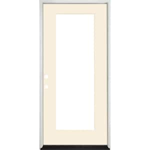 Legacy 30 in. x 80 in. Full-Lite Clear Glass RHIS Primed Linen Finish Fiberglass Prehung Front Door
