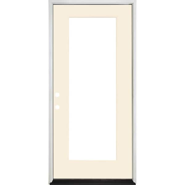 Steves & Sons Legacy 30 in. x 80 in. Full-Lite Clear Glass RHIS Primed Linen Finish Fiberglass Prehung Front Door