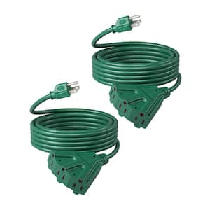 15 ft. 16/3 Heavy Duty SJTW Indoor/Outdoor Extension Cord with Tri-Tap Outlet, Green (2-Pack)