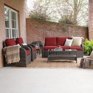 Jackson 6-Piece Wicker Seating Set with Red Cushions