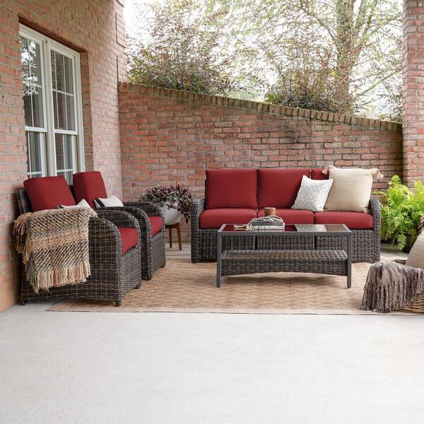 Leisure Made Jackson 6-Piece Wicker Seating Set with Red Cushions
