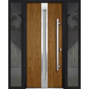 60 in. x 80 in. Left-Hand/Inswing 2 Sidelights Frosted Glass Natural Oak Steel Prehung Front Door with Hardware