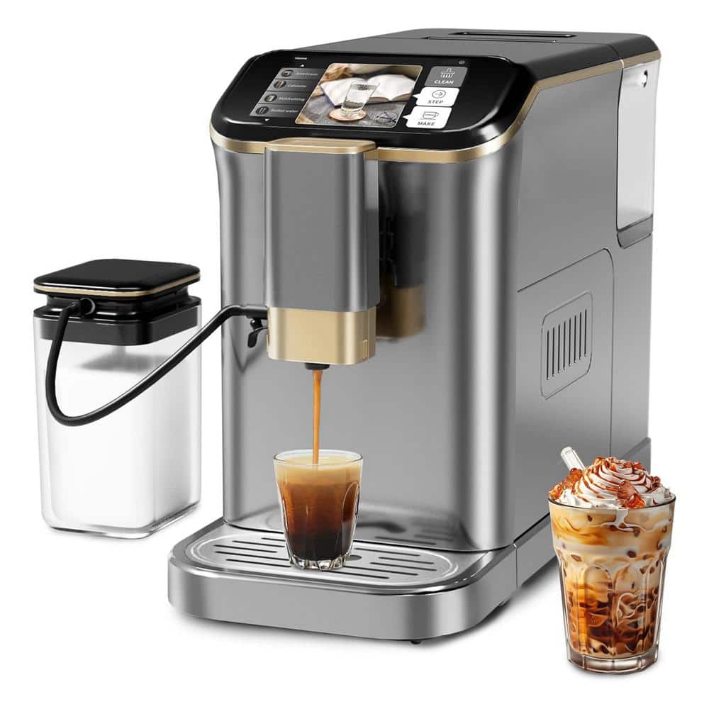 2 Cup 20 Bar Touch Screen All-In-One Espresso Machine in Silver with Built-in Grinder and Automatic Milk Frother