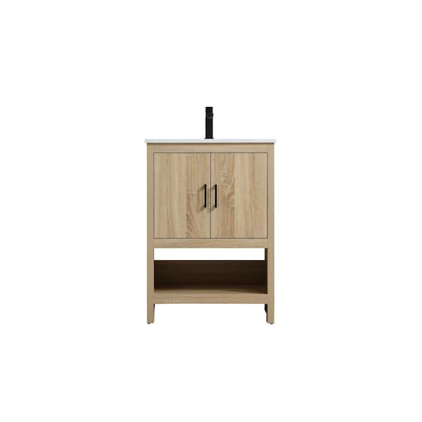 24 in. Single Sink Mango Wood Bath Vanity with White Engineered Marble Top