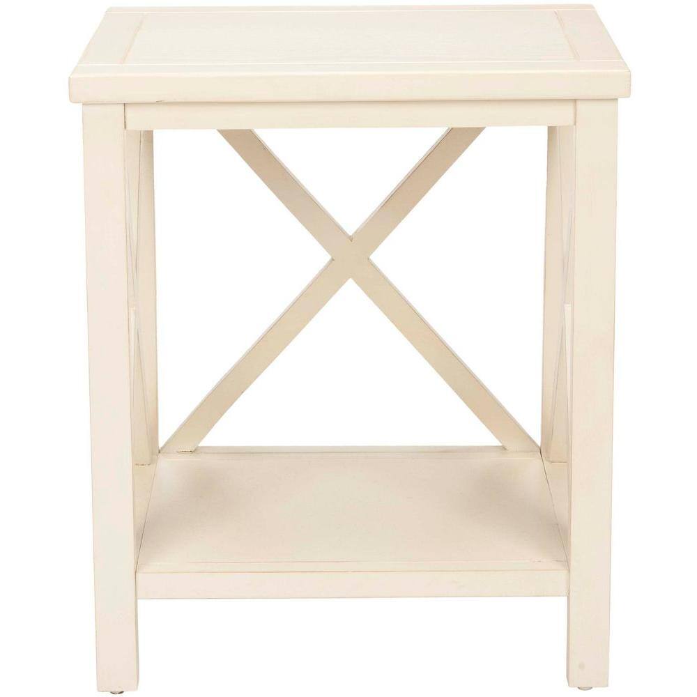 White Wood X-Base Latticework Accent Table