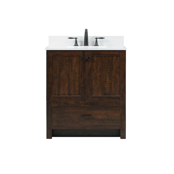Unbranded Simply Living 30 in. W x 19 in. D x 34 in. H Bath Vanity in Expresso with Ivory White Engineered Marble Top