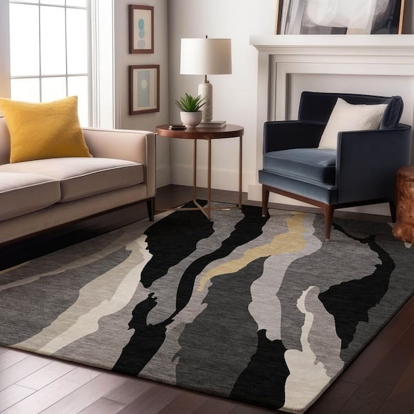Mayfield Premium Machine Washable Abstract AMF1047 Black 5 ft. x 7 ft. 6 in. Area Rug