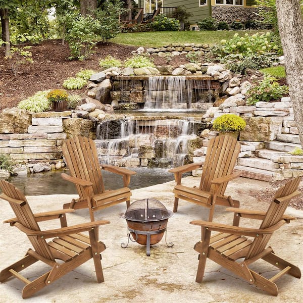 Honey Brown Folding Wood Adirondack Chair with Pre-Assembled