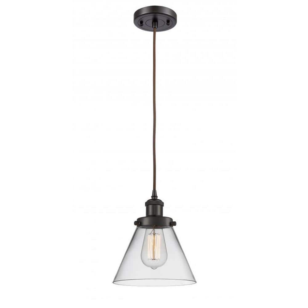 Cone 1-Light Oil Rubbed Bronze Shaded Pendant Light with Clear Glass Shade -  Innovations, 916-1P-OB-G42