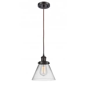 Cone 1-Light Oil Rubbed Bronze Shaded Pendant Light with Clear Glass Shade