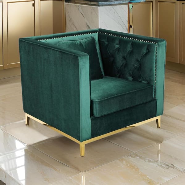 Benjara Vien Green and Gold Velvet Side Chair
