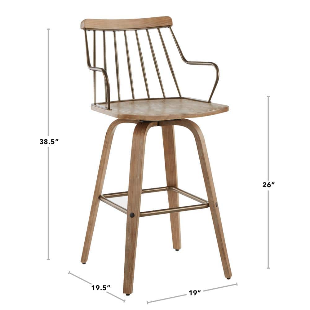 Preston White Washed Wood and Metal Swivel Counter Stool