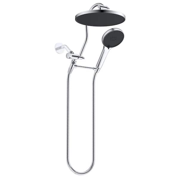 Hibbent Self-Cleaning 3-Spray 10 in. Dual Wall Mount Fixed and Handheld Shower Head 1.8 GPM in Chrome Finish