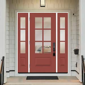 Legacy 60 in. x 80 in. 3/4-6Lite Clear Glass RHOS Primed Morocco Red Finish Fiberglass Prehung Front Door w/Dbl 10 in.SL