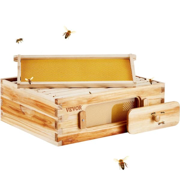 VEVOR Bee Hive Medium Box Starter Kit, 100% Beeswax Coated Natural Cedar Wood, Langstroth Beehive Kit