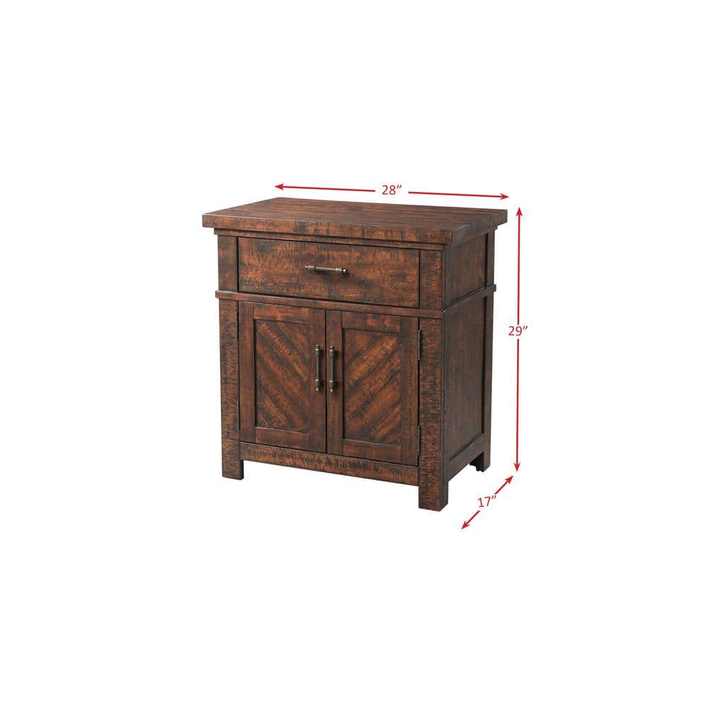 Dex Walnut Brown Rustic 1-Drawer Nightstand with Cabinet Storage