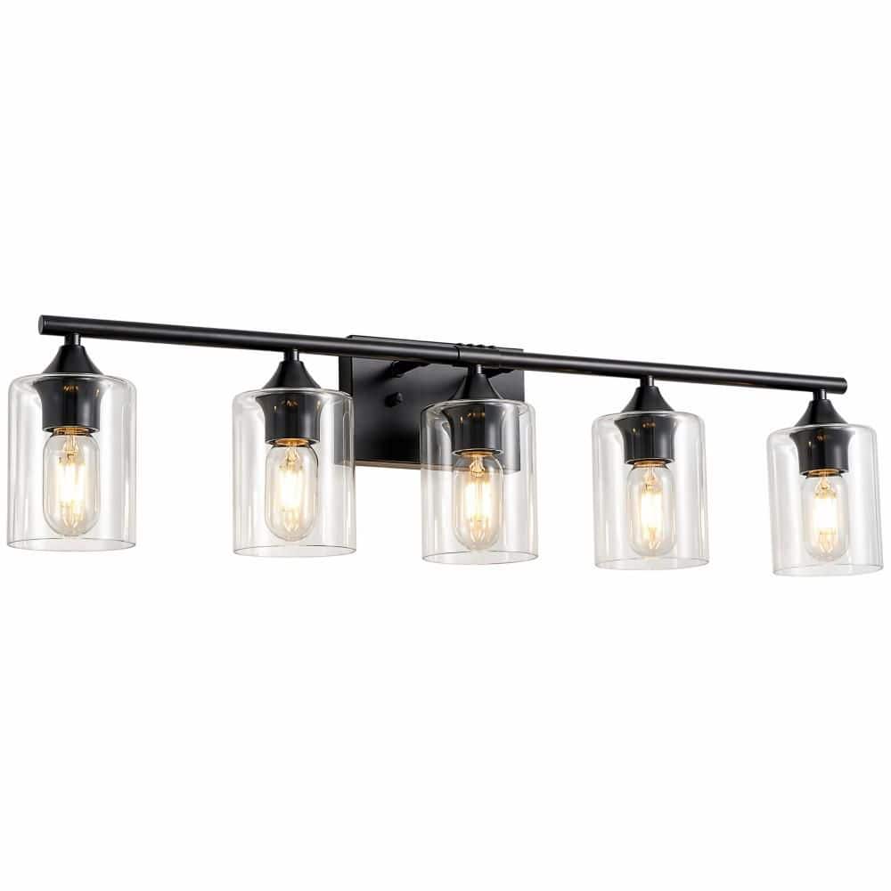 31.89 in. 5-Light Matte Black Metal Bathroom Vanity Light Fixture with Clear Cylinder Glass Shade (No Bulbs) price history on PriceWatchPro