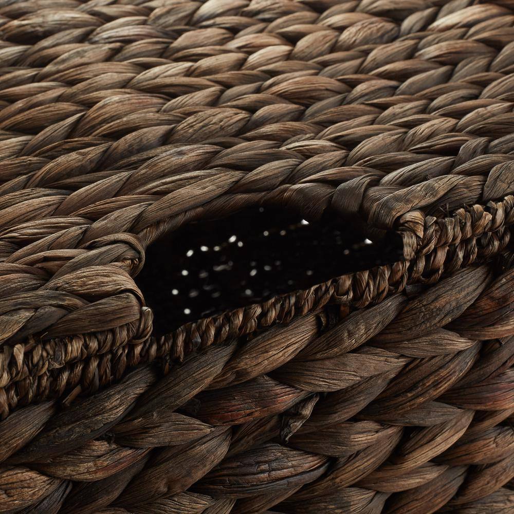 Set of 2 Dark Brown Water Hyacinth Storage Baskets with Lids