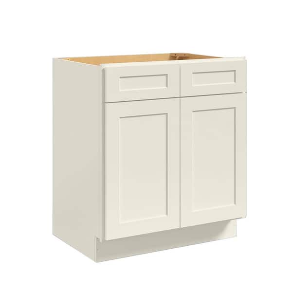 Hausvita 30 in. W x 24 in. D x 34.5 in. H in Antique White Plywood Ready to Assemble Sink Base Cabinets with Shelf