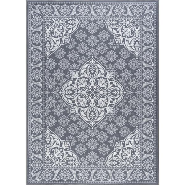 Tayse Rugs Majesty Oriental Charcoal 7 ft. x 10 ft. Indoor Area Rug