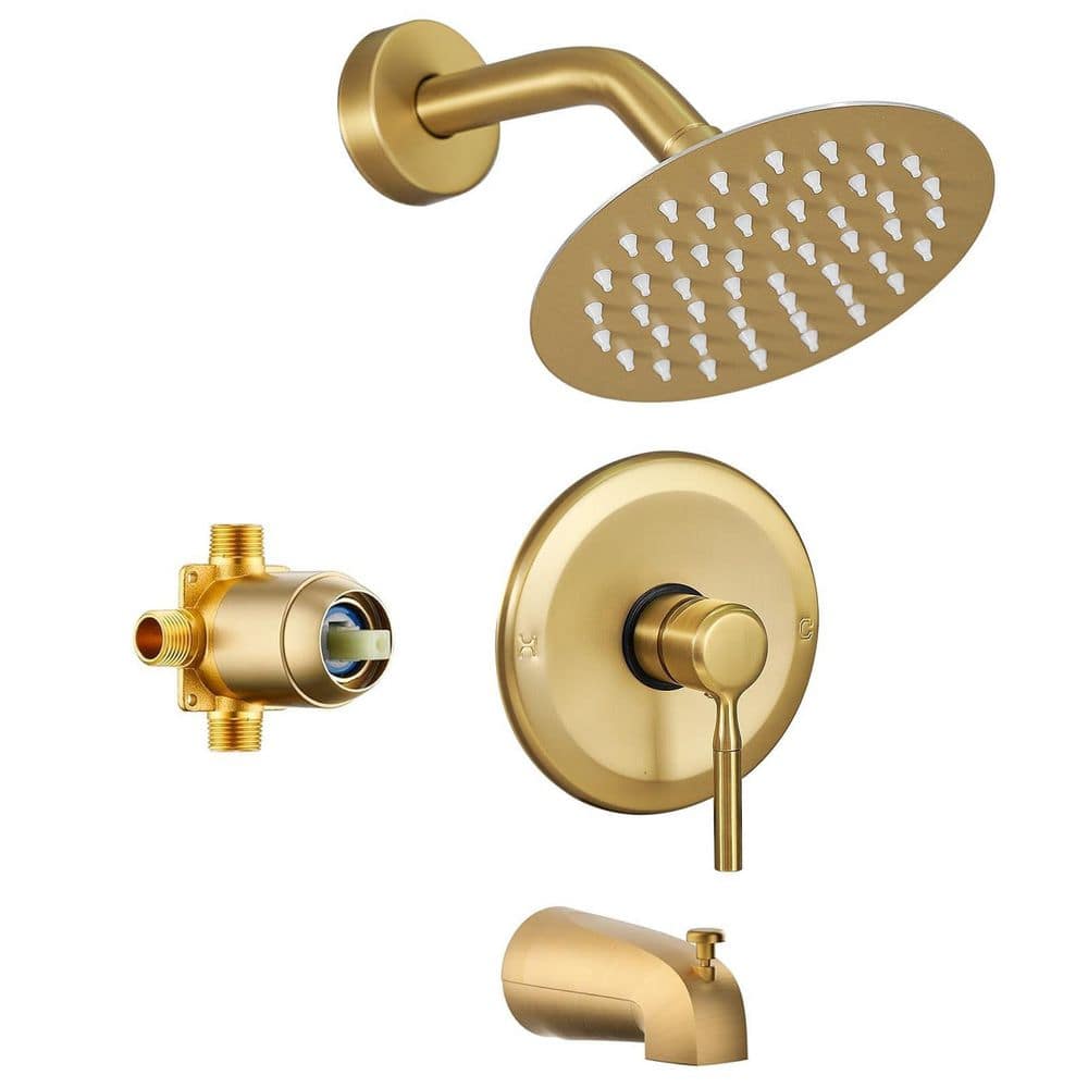 Brushed Gold Single Handle Tub Shower Faucet Trim Kit with Valve, 6 in. Rain Shower Head and Tub Spout for Bathtub price history on PriceWatchPro