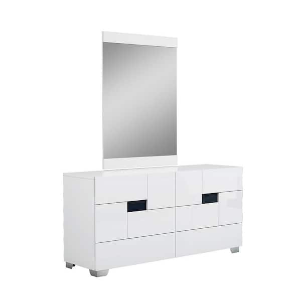 HomeRoots Charlie 3-Drawers White Dresser (30 in. H x 62 in. W x 19 in. D)