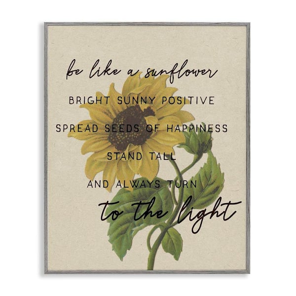 Stupell Industries Be Like A Sunflower Phrase Vintage Floral by Daphne Polselli Gray Framed Graphic Typography Art Print 11 in. x 14 in.