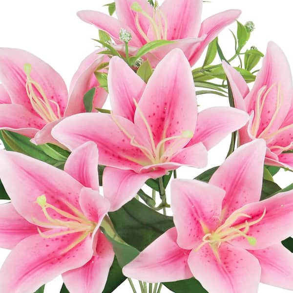 LIVING LUXURY 13 in. Pink Artificial Stargazer Lily Flower