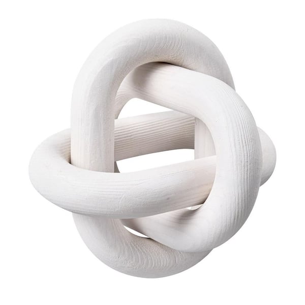 3 Link Hand Carved Knot White 5.5 in. x 5.5 in. Spherical Wood Chain Link Decor Decorative Objects for Coffee Table