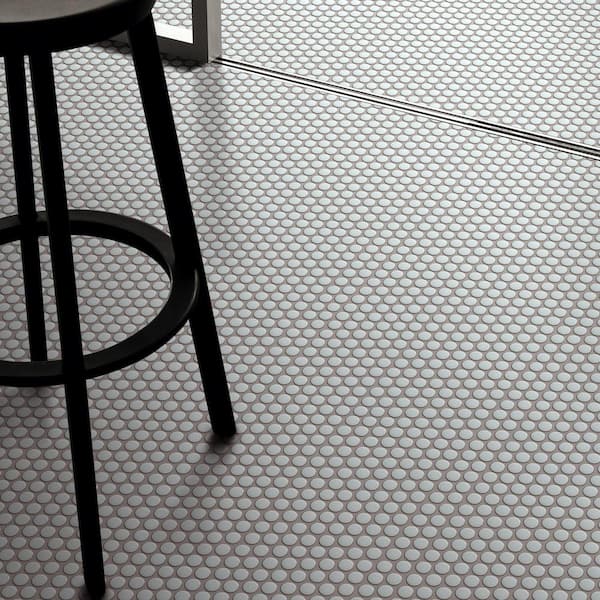 Porcetile Round Gray 12.41 in. x 11.46 in. Penny Glossy Porcelain Mosaic Wall and Floor Tile (9.9 sq. ft./Case)