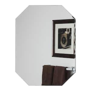 24 in. W x 32 in. H Frameless Octagon Beveled Edge Bathroom Vanity Mirror in Silver