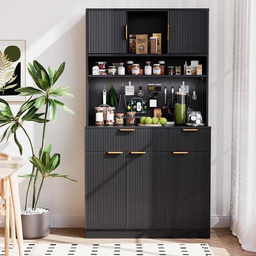 "71"" Black Pantry Cabinet with Drawers, Doors, Microwave Stand & Power Outlets for Living Room & Kitchen" price history on PriceWatchPro