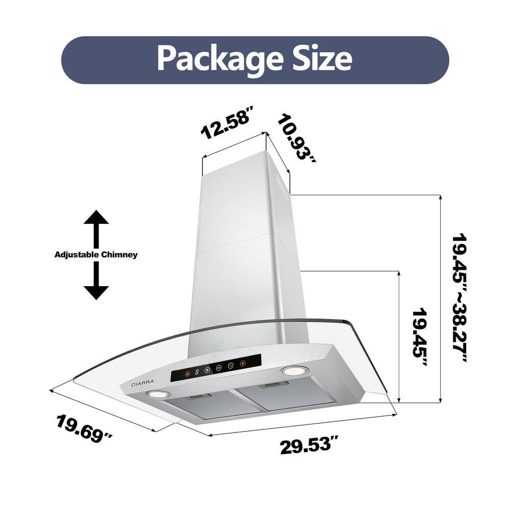 30" Stainless Steel Convertible Wall Mounted Range Hood with Touch Pad Control