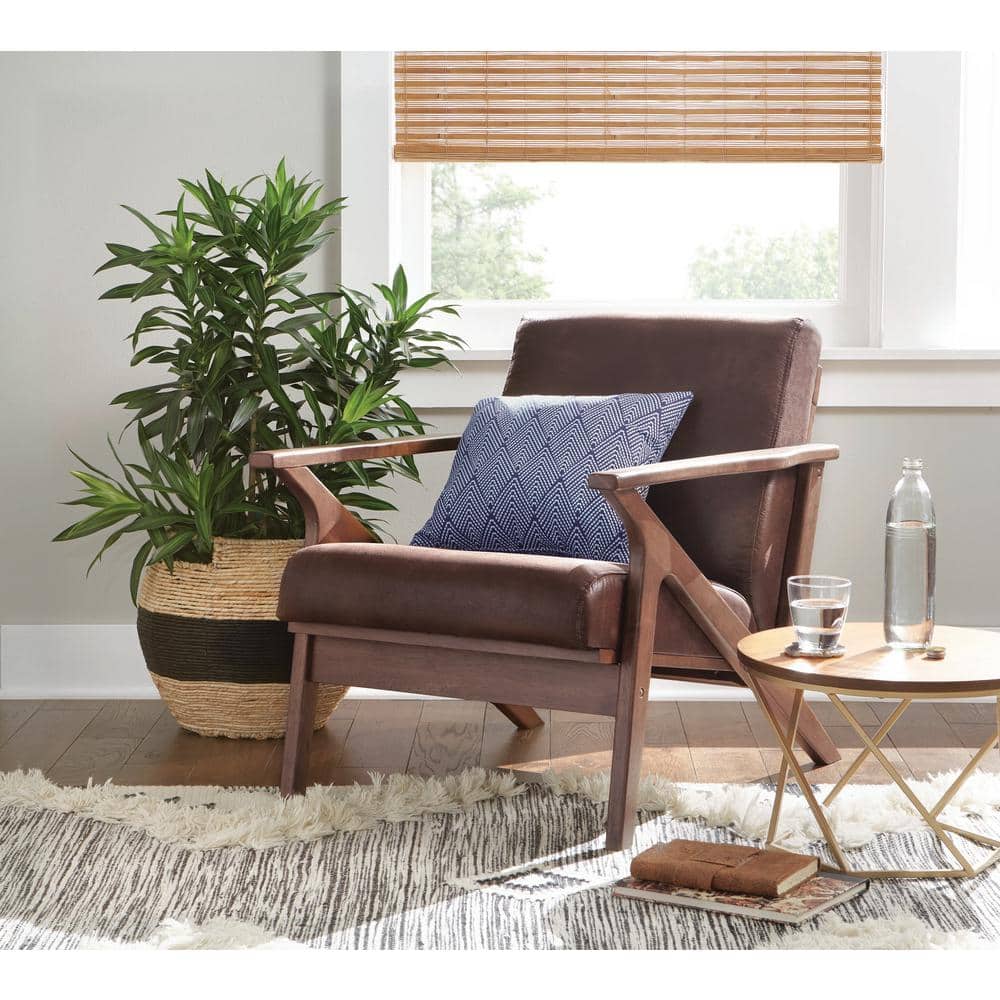 Bianca Vintage Walnut Wood & Distressed Brown Faux Leather Accent Chair
