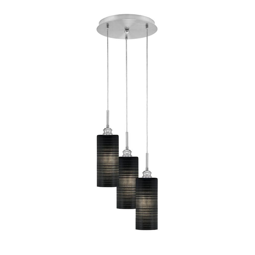 Savannah 10.5 in. 3-Light Brushed Nickel Cord Pendant Light Black Matrix Gl