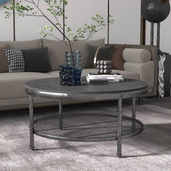 J E Home 35 43 In Concrete Gray Round, 36 Inch Length Coffee Table