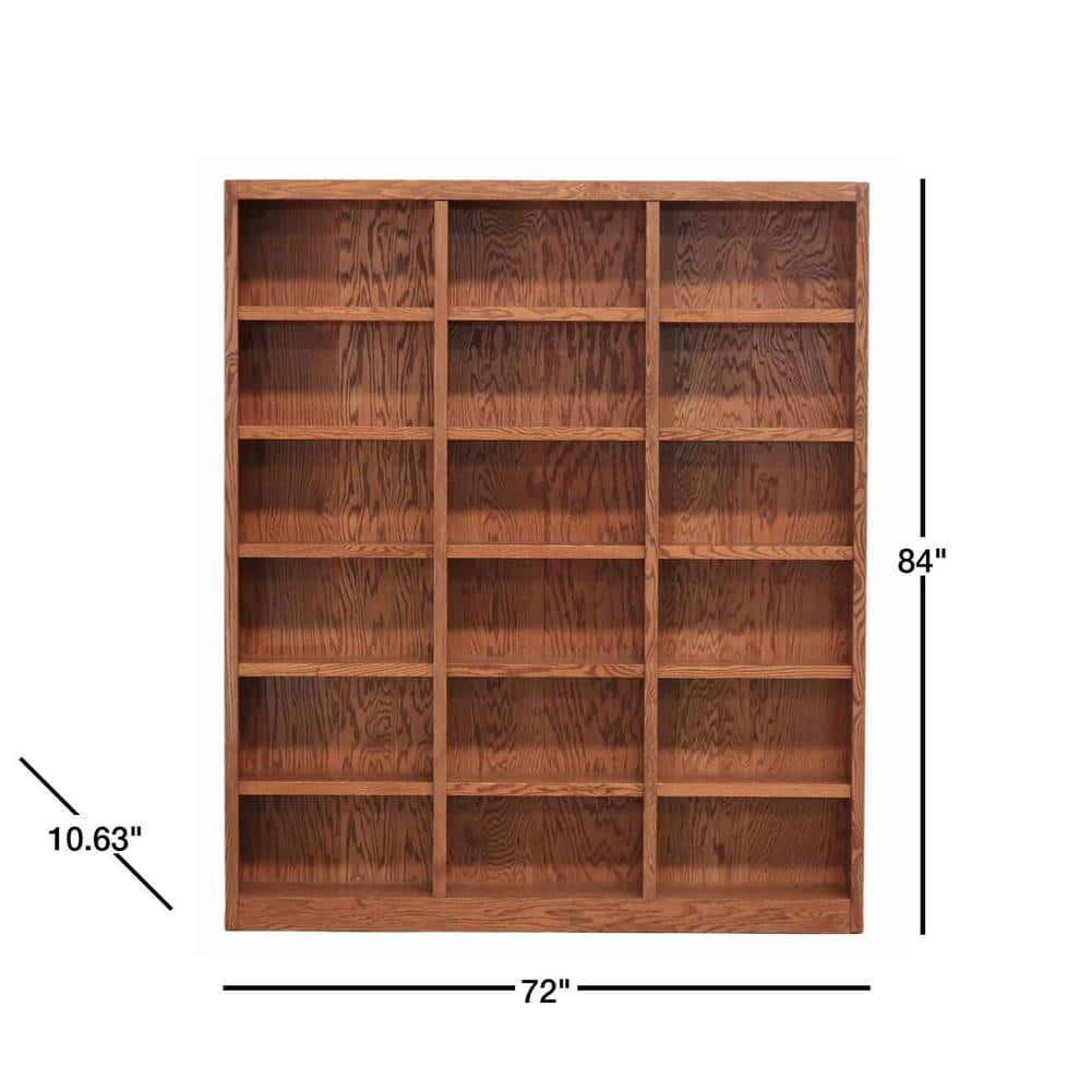 Traditional Dry Oak 84" Triple Wide 18-Shelf Bookcase