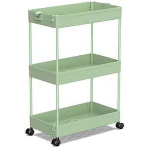 15 in. x 9 in. x 23 in. 3-Tier Plastic Storage Rolling Cart, Green Outdoor Storage Cabinet for Laundry Room Bathroom