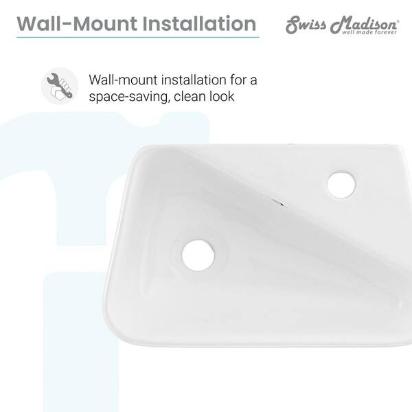 Swiss Madison Plaisir 18 in. x 11 in. Ceramic Wall Hung Vessel Sink with Left Side Faucet Mount in White Swiss Madison Plaisir 18 in. x 11 in. Ceramic Wall Hung Vessel Sink with Left Side Faucet Mount in White