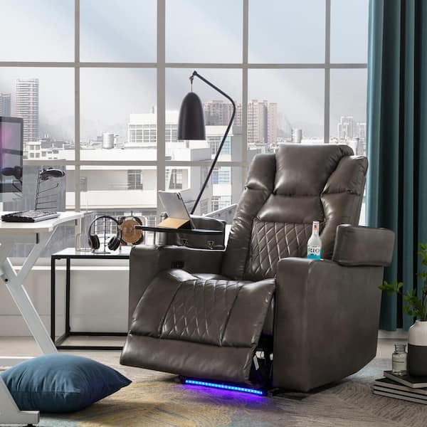  Merax Smart Power Recliner Chair with Voice Control, 270 Degree  Swivel Single Sofa w/Bluetooth, USB Ports, Hidden Arm Storage, Atmosphere  Lamp and Mobile Phone Holder, Beige : Home & Kitchen
