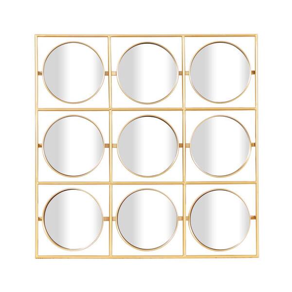 Litton Lane 28 in. x 28 in. Gold Metal Modern Round Wall Mirror