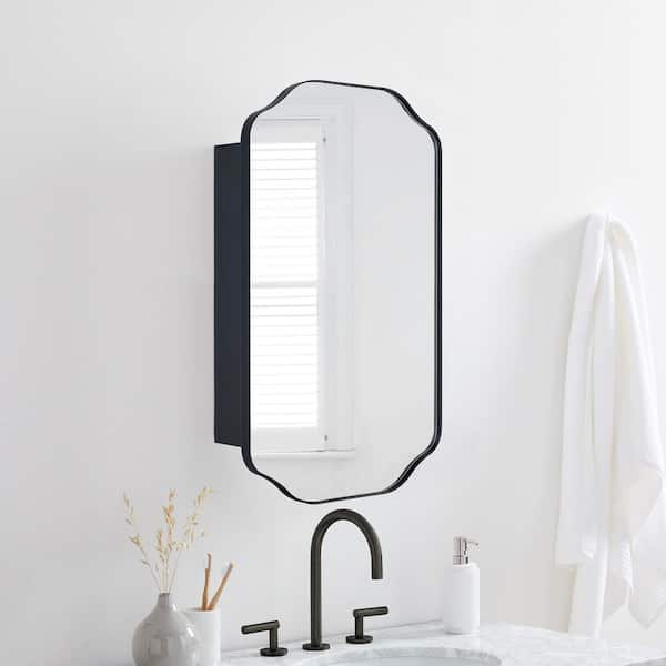 TEHOME 18 in. W. x 29 in. H Arched Metal Rectangular Recessed and Surface Mount Medicine Cabinet with Mirror in Matt Black