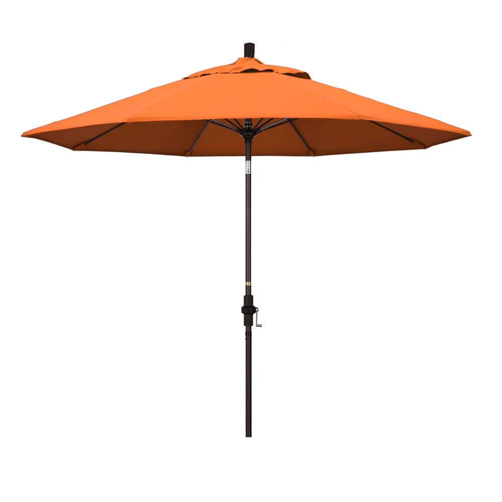9 ft. Bronze Aluminum Market Collar Tilt Crank Lift Patio Umbrella in Tangerine Sunbrella price history on PriceWatchPro