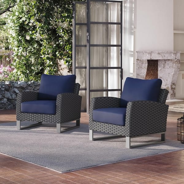 NEW CLASSIC HOME FURNISHINGS New Classic Furniture Fiji Wicker Outdoor Lounge Chair with Blue Cushion (2-Pack)