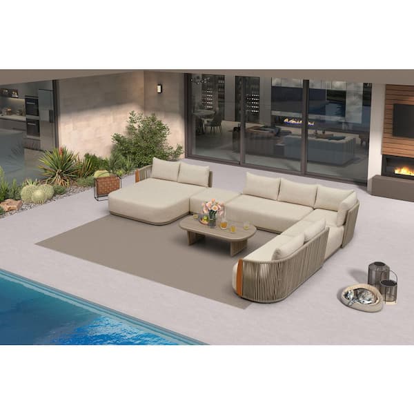 7-Piecess Patio Conversation Sets All Weather Outdoor Couch Sectional Set with Cushion and Table Conversation Set Beige