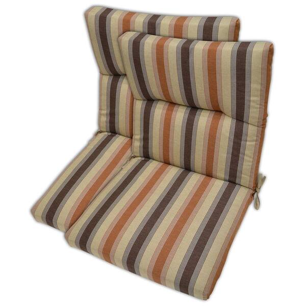 Plantation Patterns Nutmeg Stripe High Back Outdoor Chair Cushion (2-Pack)-DISCONTINUED