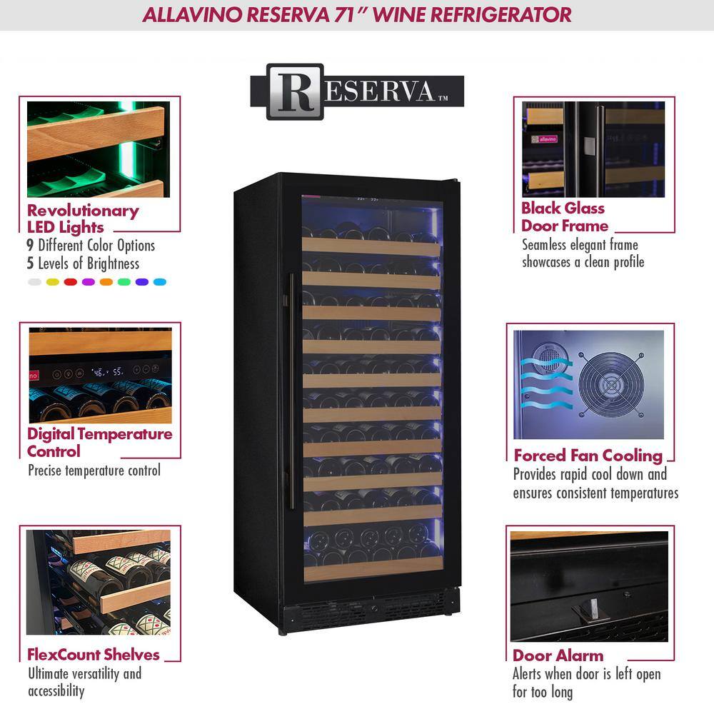 Black Glass Single Zone 119 Bottle Wine Refrigerator